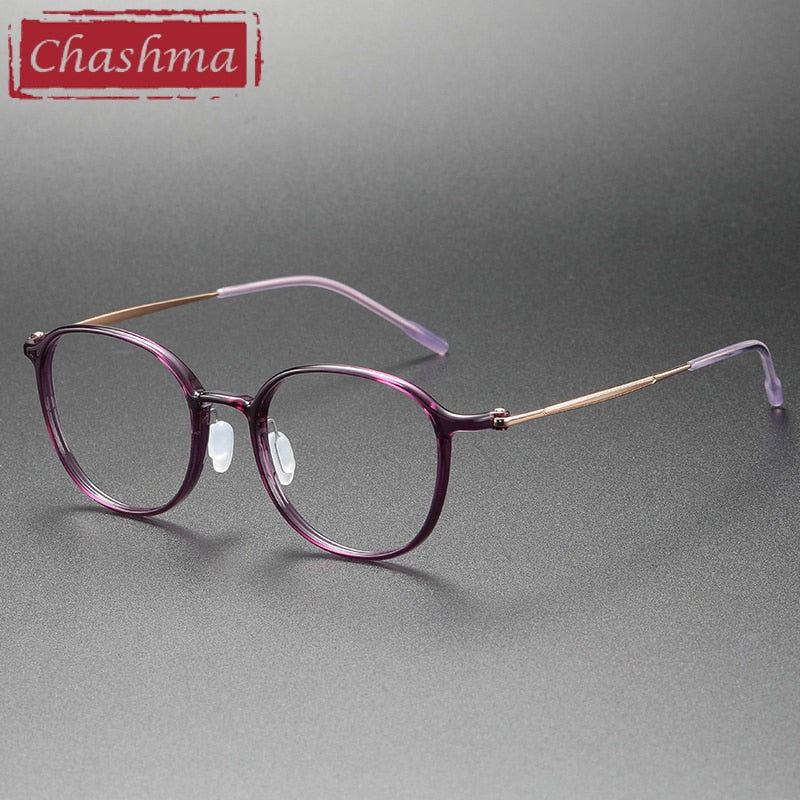 Chashma Ottica Unisex Full Rim Irregular Round Acetate Titanium Eyeglasses 8633 Full Rim Chashma Ottica Purple  