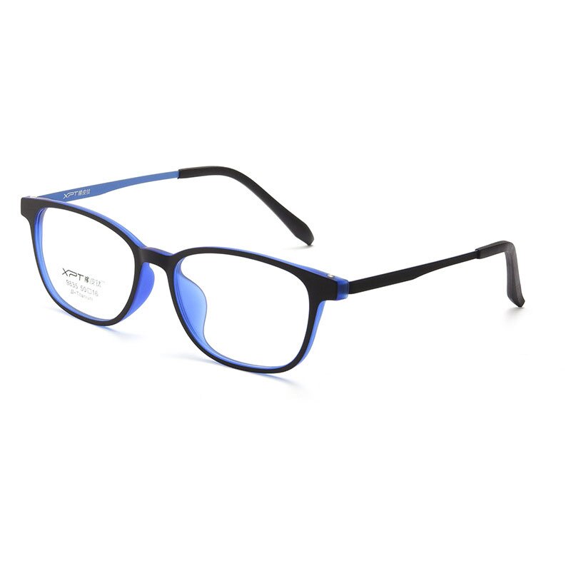 KatKani Unisex Full Rim Small Square Round Rubber Titanium Eyeglasses 9835xp Full Rim KatKani Eyeglasses Black Blue  