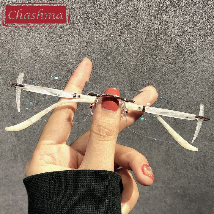 Chashma Women's Rimless Rectangle Titanium Glitter Edge Lens Eyeglasses 52025 Rimless Chashma Silver Edge Lenses  