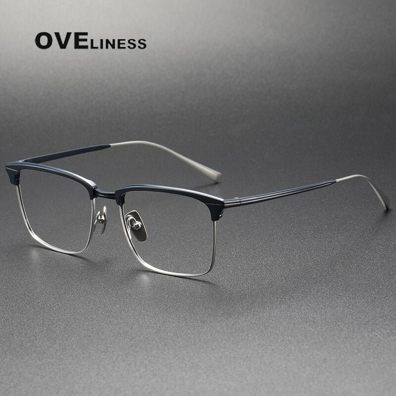 Oveliness Unisex Full Rim Square Acetate Titanium Eyeglasses Swing45 Full Rim Oveliness blue silver  