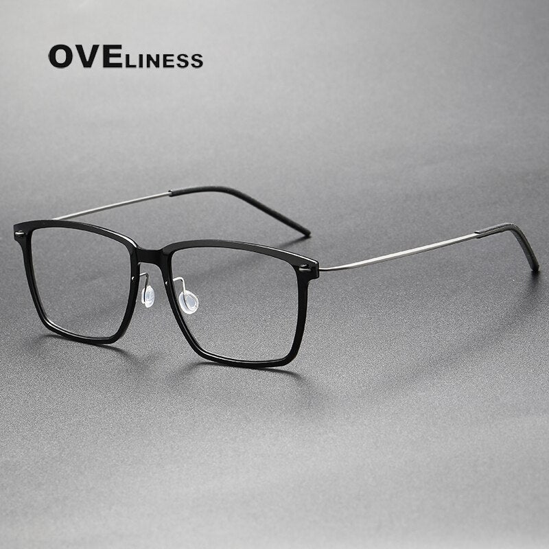 Oveliness Unisex Full Rim Square Screwless Titanium Acetate Eyeglasses 6505 Full Rim Oveliness black gun  