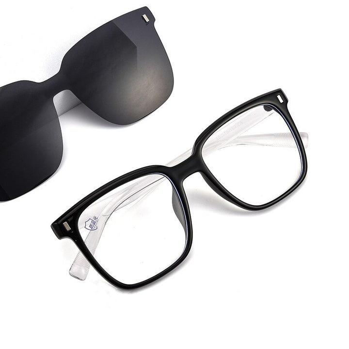 KatKani Unisex Full Rim TR 90 Resin Frame Eyeglasses Magnetic Clip On Sunglasses 82107 Clip On Sunglasses KatKani Eyeglasses Black Transparent  
