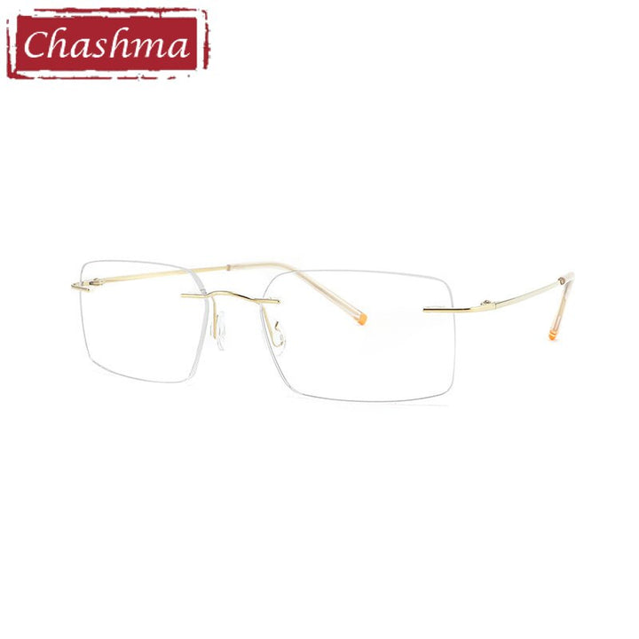 Chashma Ottica Unisex Rimless Customized Shape Lens Square Titanium Eyeglasses 8009 Rimless Chashma Ottica Gold  