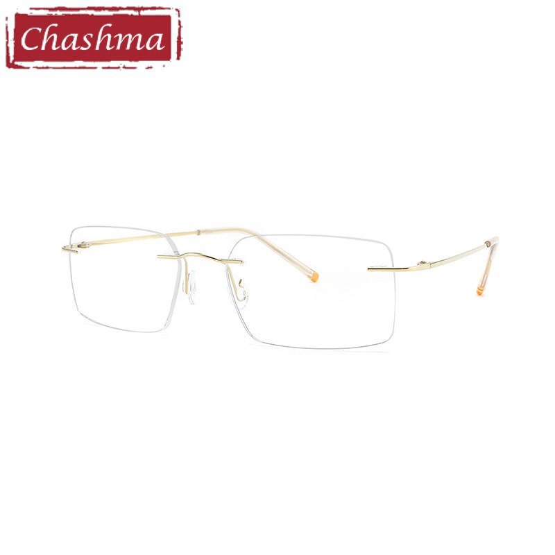 Chashma Ottica Unisex Rimless Customized Shape Lens Square Titanium Eyeglasses 8009 Rimless Chashma Ottica Gold  