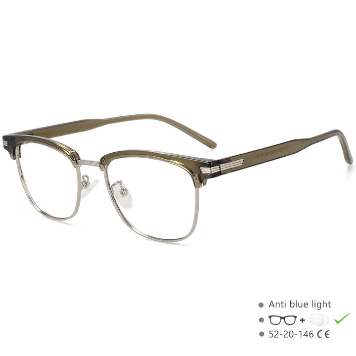 CCspace Unisex Full Rim Square Tr 90 Alloy Eyeglasses 55867 Full Rim CCspace China GreenSilver 