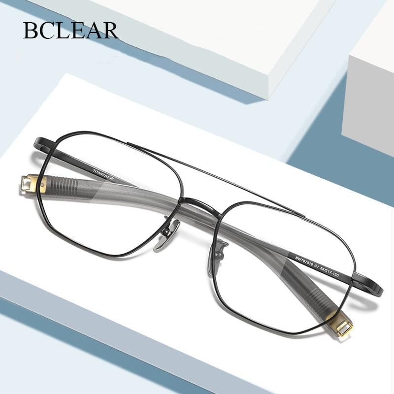 Bclear Unisex Full Rim Square Double Bridge Titanium Eyeglasses Bsf07518 Full Rim Bclear   