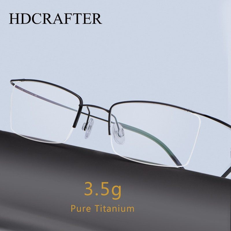 Hdcrafter Men's Semi Rim Square β  Titanium Eyeglasses 30004 Semi Rim Hdcrafter Eyeglasses   