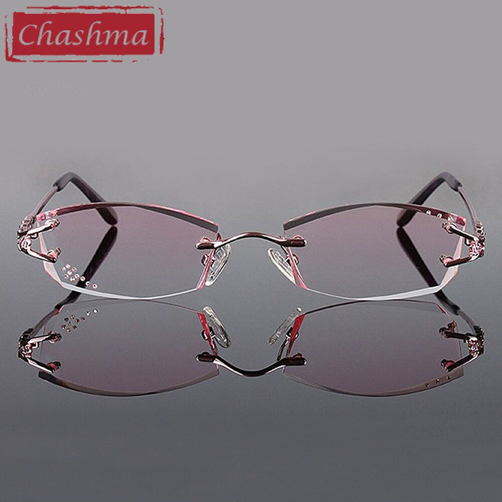 Chashma Ochki Women's Rimless Square Titanium Eyeglasses 10066028 Rimless Chashma Ochki Pink  