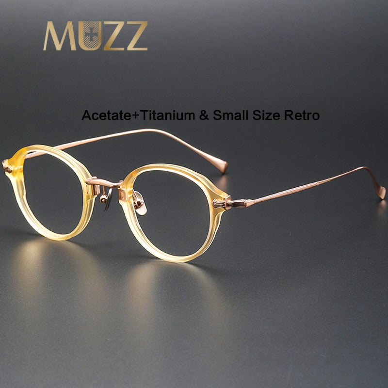 Muzz Men's Full Rim Small Round Acetate Titanium Eyeglasses 180 Full Rim Muzz   