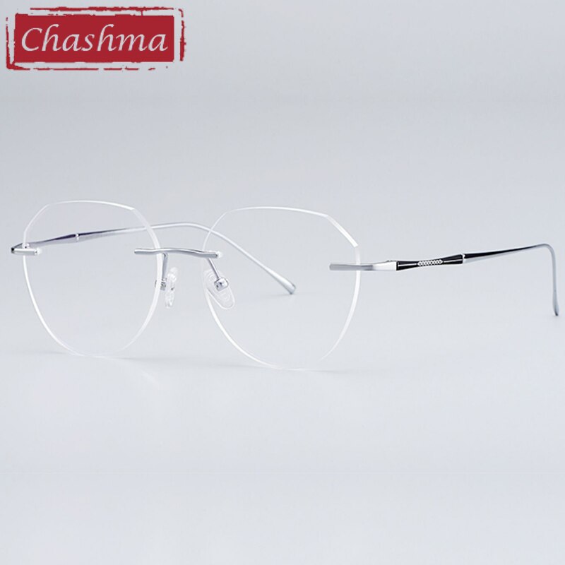 Chashma Women's Rimless Diamond Cut Titanium Round Frame Eyeglasses 3018 Rimless Chashma Silver  