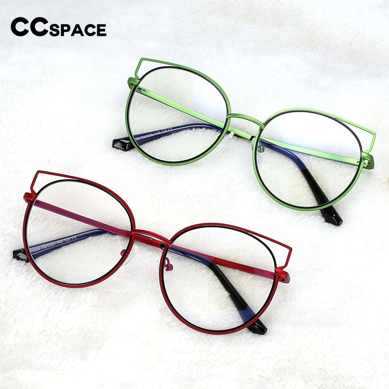 CCspace Women's Full Rim Round Cat Eye Alloy Frame Eyeglasses 54516 Full Rim CCspace   