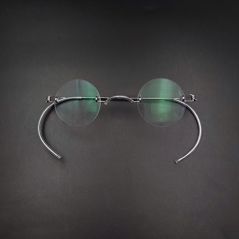 Yujo Unisex Rimless Small Round Stainless Steel Screwless Eyeglasses Customized Lens Options Rimless Yujo   