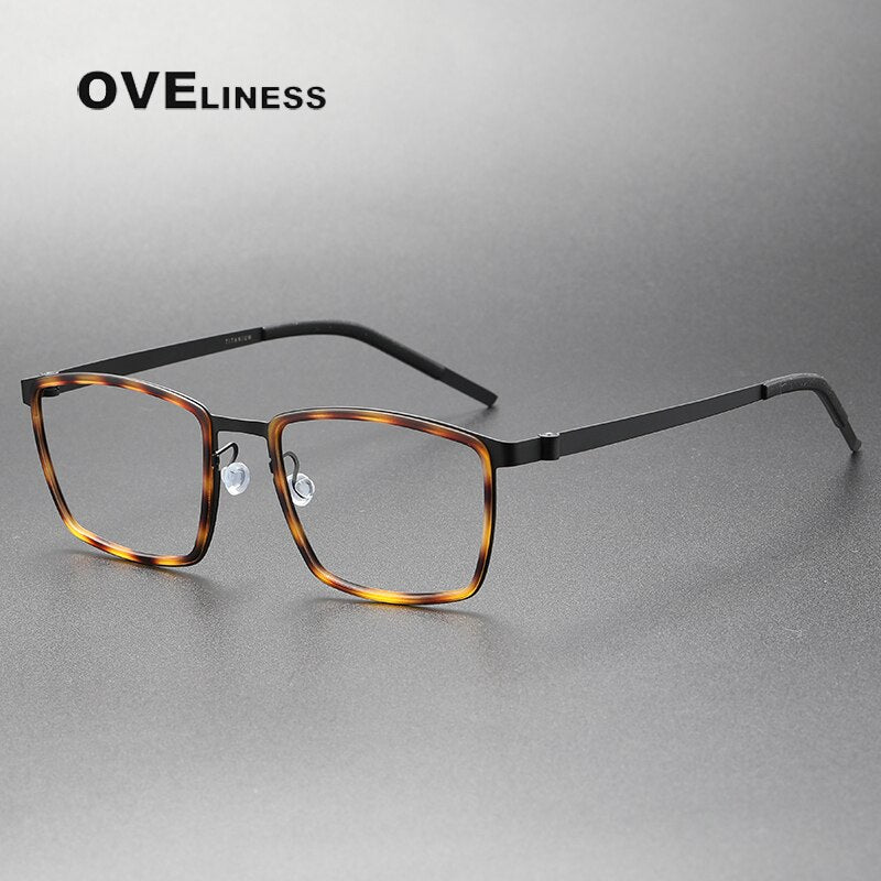 Oveliness Unisex Full Rim Square Acetate Titanium Eyeglasses 9711 Full Rim Oveliness tortoise black  