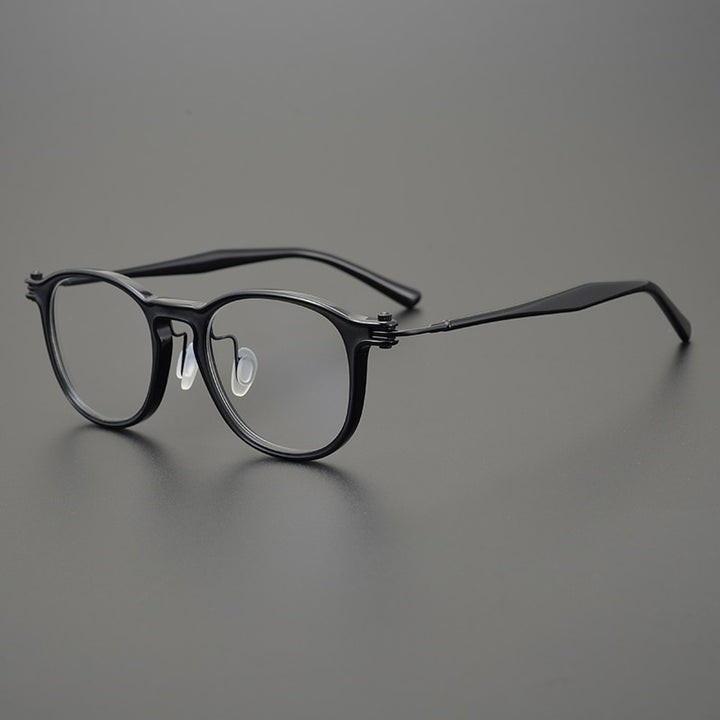 Gatenac Unisex Full Rim Round Acetate Titanium Eyeglasses Gxyj826 Full Rim Gatenac Black  