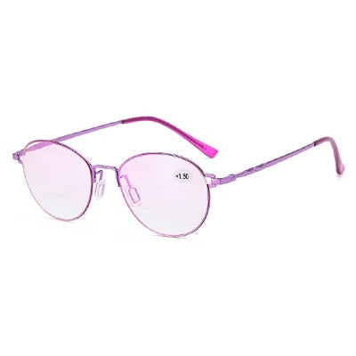 Ralferty Women's Full RIm Round Alloy Hyperopic Reading Glasses D8104 Reading Glasses Ralferty China +100 Purple