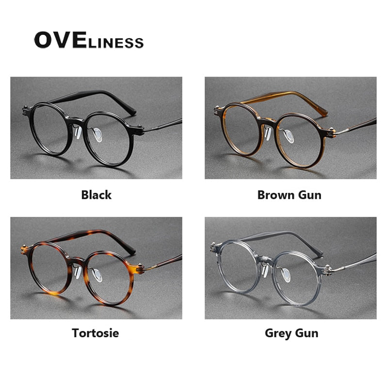 Oveliness Unisex Full Rim Round Acetate Titanium Eyeglasses 5886 Full Rim Oveliness   