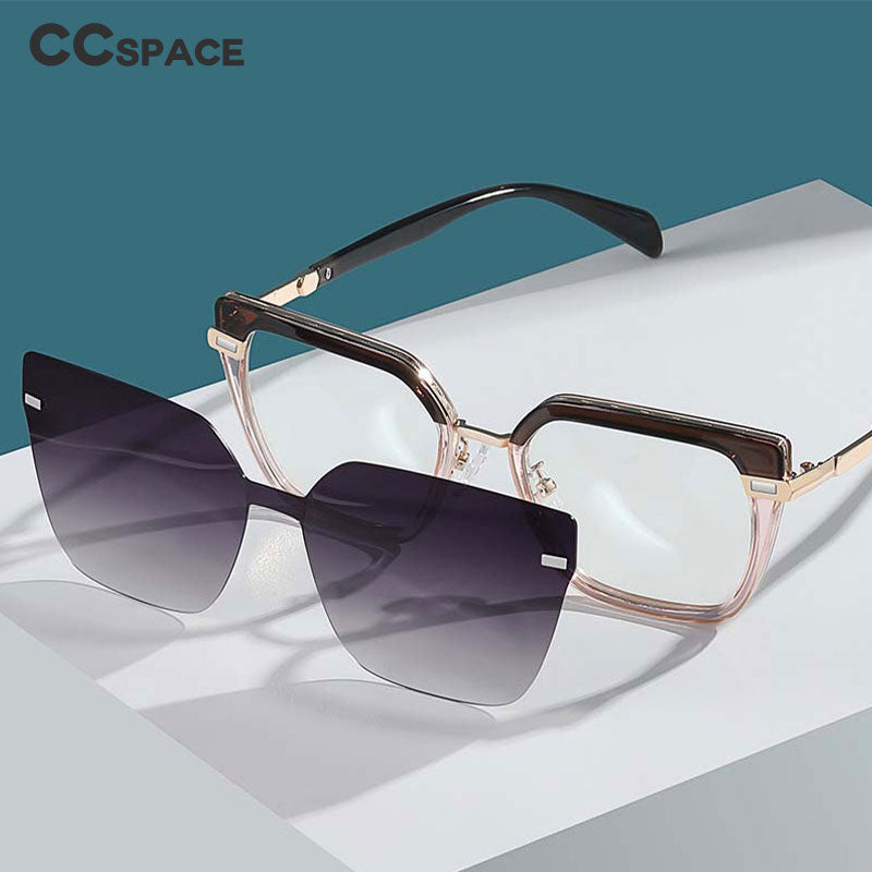CCspace Full Rim Square Cat Eye Tr 90 Titanium Eyeglasses With Clip On Sunglasses 54894 With Clip Ons CCspace   