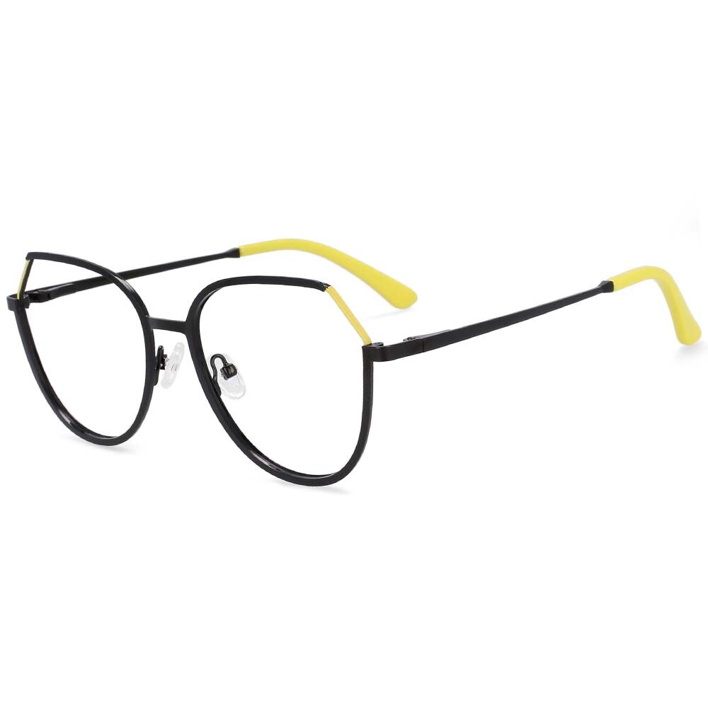 CCSpace Unisex Full Rim Round Cat Eye Alloy Frame Eyeglasses 54178 Full Rim CCspace black-yellow China 
