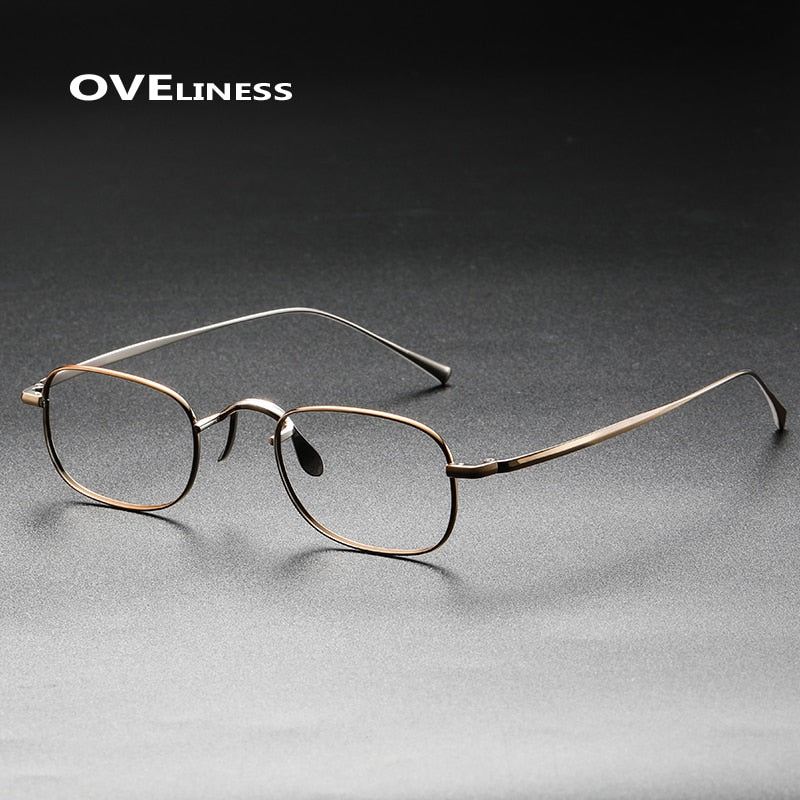 Oveliness Unisex Full Rim Small Square Titanium Eyeglasses 165e Full Rim Oveliness bronze  
