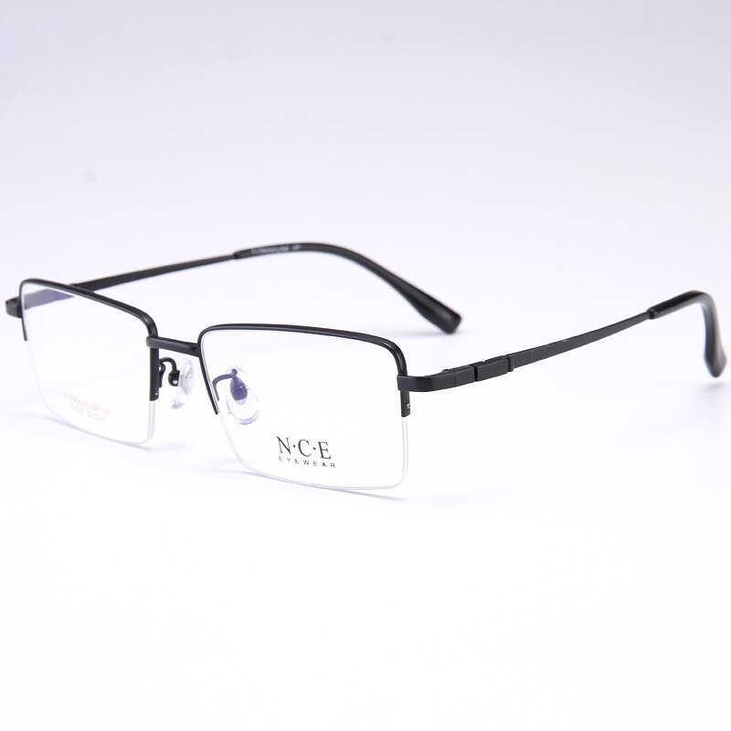 Bclear Men's Semi Rim Rectangle Titanium Frame Eyeglasses My007 Semi Rim Bclear Black  