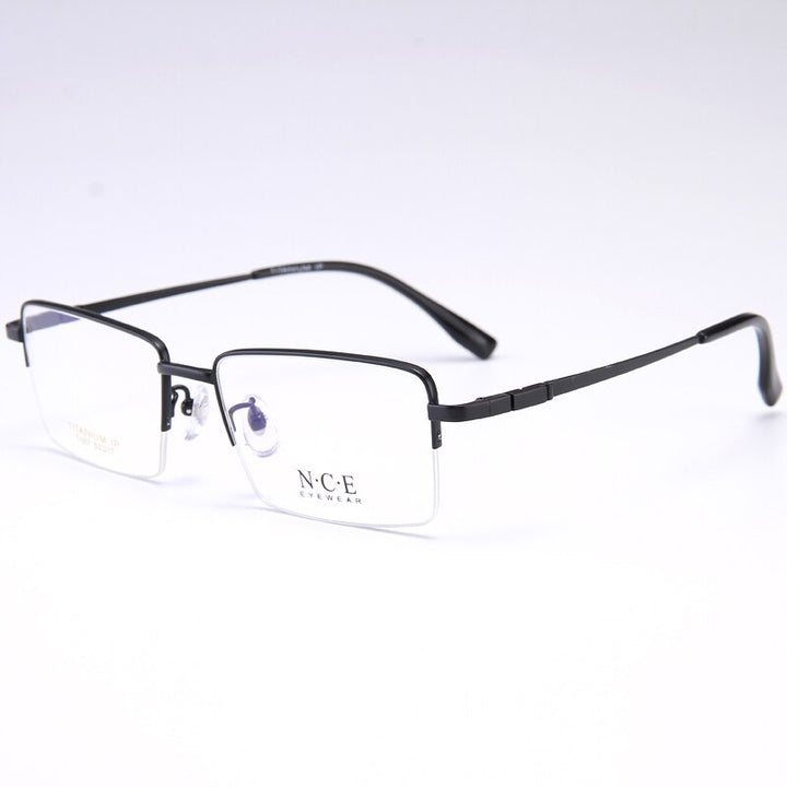 Bclear Men's Semi Rim Rectangle Titanium Frame Eyeglasses My007 Semi Rim Bclear Black  