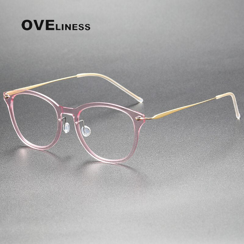 Oveliness Unisex Full Rim Round Acetate Titanium Eyeglasses 6506 Full Rim Oveliness pink gold  