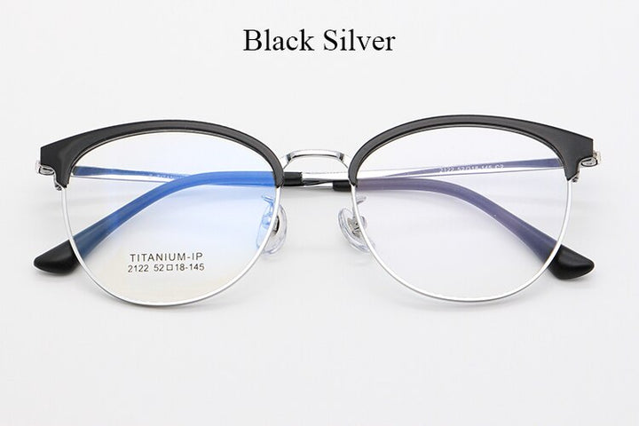 Bclear Unisex Full Rim Round Titanium Acetate Frame Browline Eyeglasses My2122 Full Rim Bclear Black silver  
