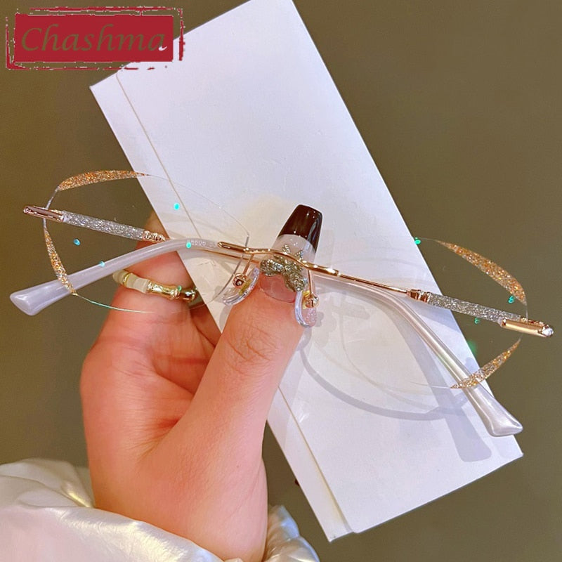 Chashma Women's Rimless Rectangle Titanium Glitter Edge Lens Eyeglasses 88606 Rimless Chashma   