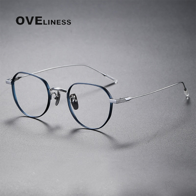 Oveliness Unisex Full Rim Round Titanium Eyeglasses 80803 Full Rim Oveliness blue silver  