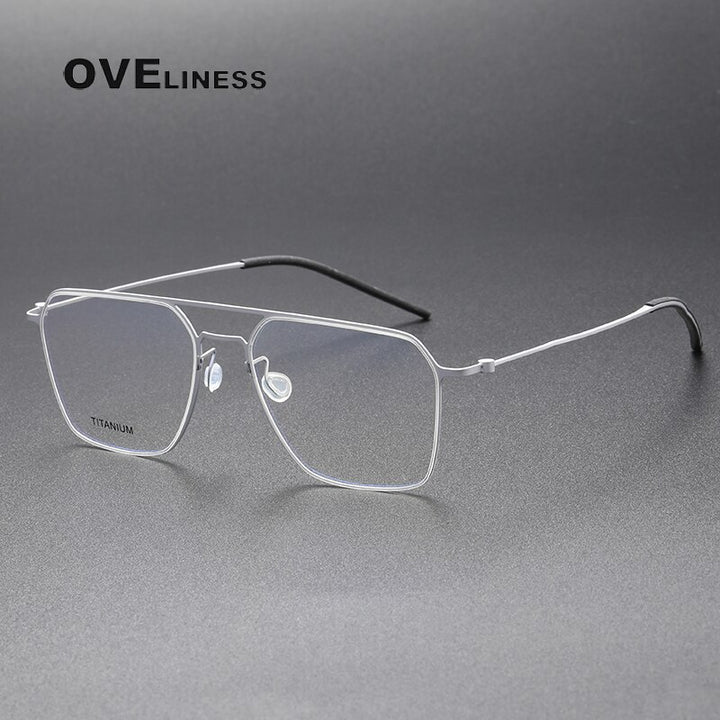 Oveliness Unisex Full Rim Square Double Bridge Titanium Eyeglasses 5517 Full Rim Oveliness silver  