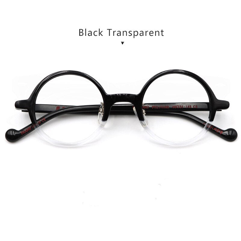 Hdcrafter Unisex Full Rim Round Acetate Eyeglasses Pt2171109 Full Rim Hdcrafter Eyeglasses Black Transparent  