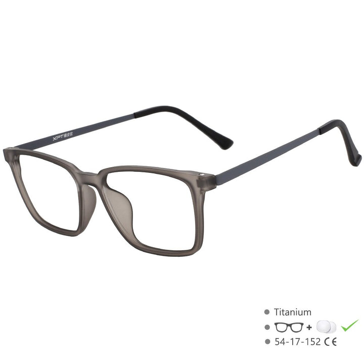 CCspace Unisex Full Rim Square Titanium Eyeglasses 49645 Full Rim CCspace Gray China 