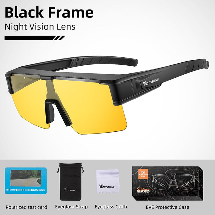 West Biking Unisex Semi Rim Fit Over Myopic Polarized Sunglasses Yp0703144-146 Sunglasses West Biking Night Vision Black  