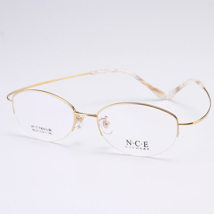 Bclear Women's Semi Rim Titanium Oval Eyeglasses Sc18029 Semi Rim Bclear Gold  