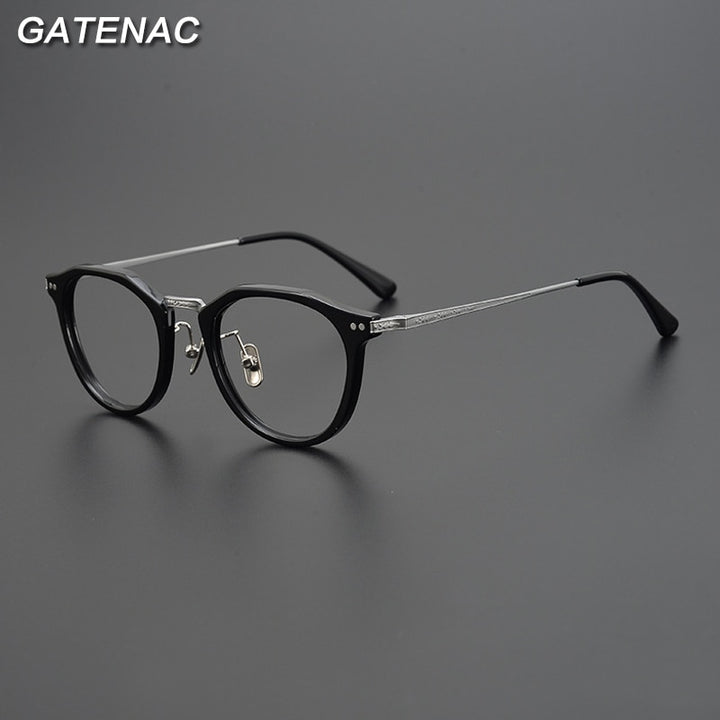 Gatenac Unisex Full Rim Round Square Titanium Eyeglasses Gxyj958 Full Rim Gatenac   