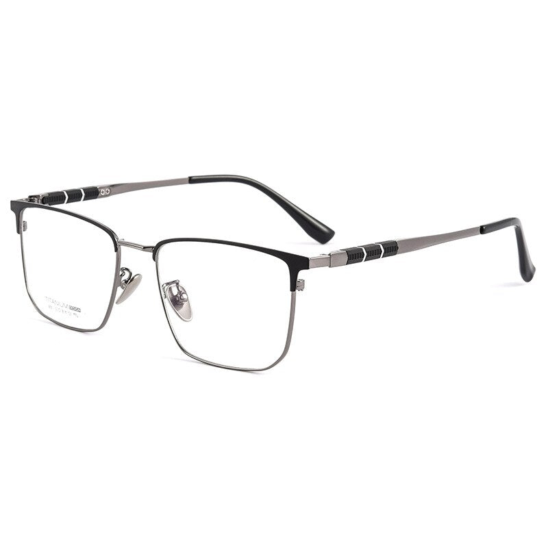 Handoer Men's Full Rim Square Titanium Eyeglasses 9010bt Full Rim Handoer Black Gray  