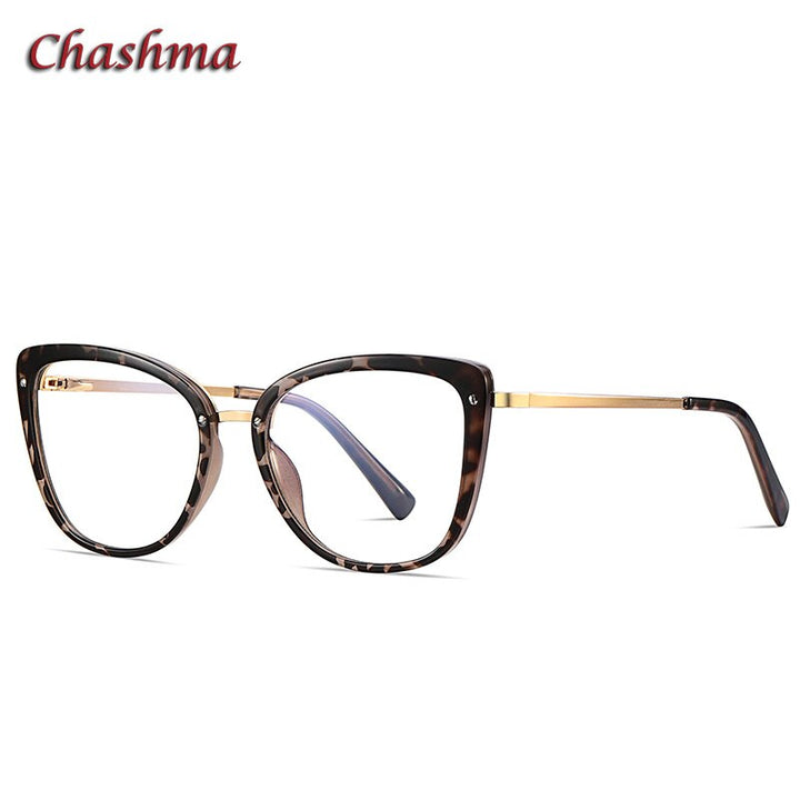 Chashma Ochki Unisex Full Rim Square Cat Eye Tr 90 Stainless Steel Eyeglasses 2076 Full Rim Chashma Ochki Leopard  