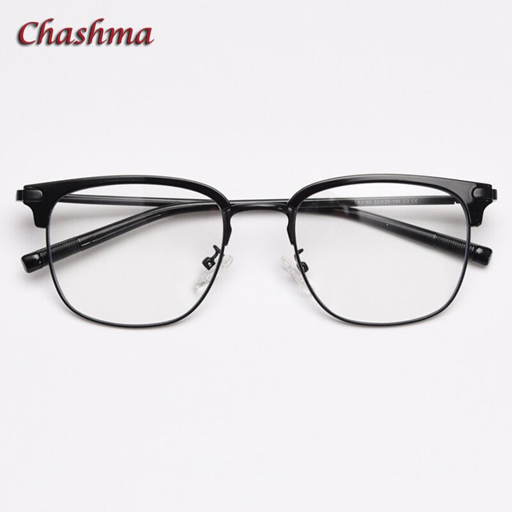 Chashma Ochki Unisex Full Rim Round Square Tr 90 Titanium Eyeglasses 2180 Full Rim Chashma Ochki Black  