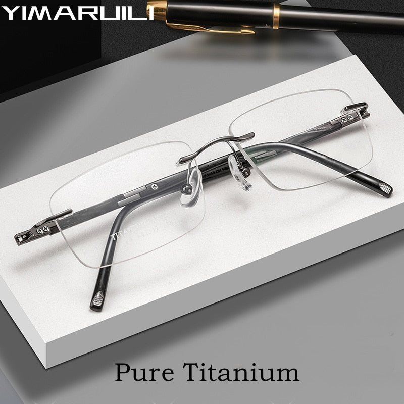 Yimaruili Men's Rimless Square Titanium Eyeglasses Z9WK Rimless Yimaruili Eyeglasses   