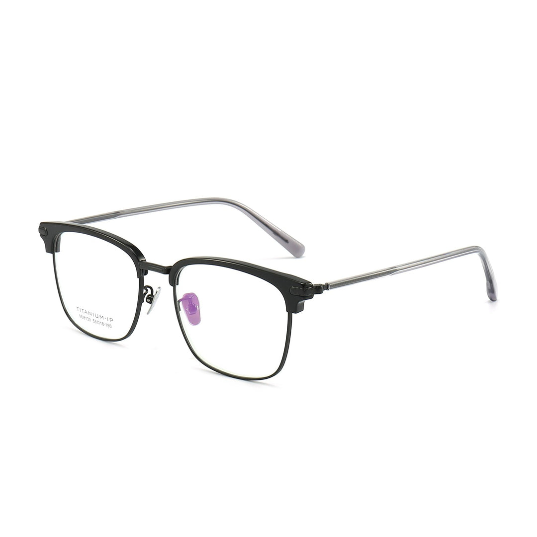 Reven Jate Unisex Full Rim Square Round Acetate Titanium Eyeglasses 6130 Full Rim Reven Jate black  
