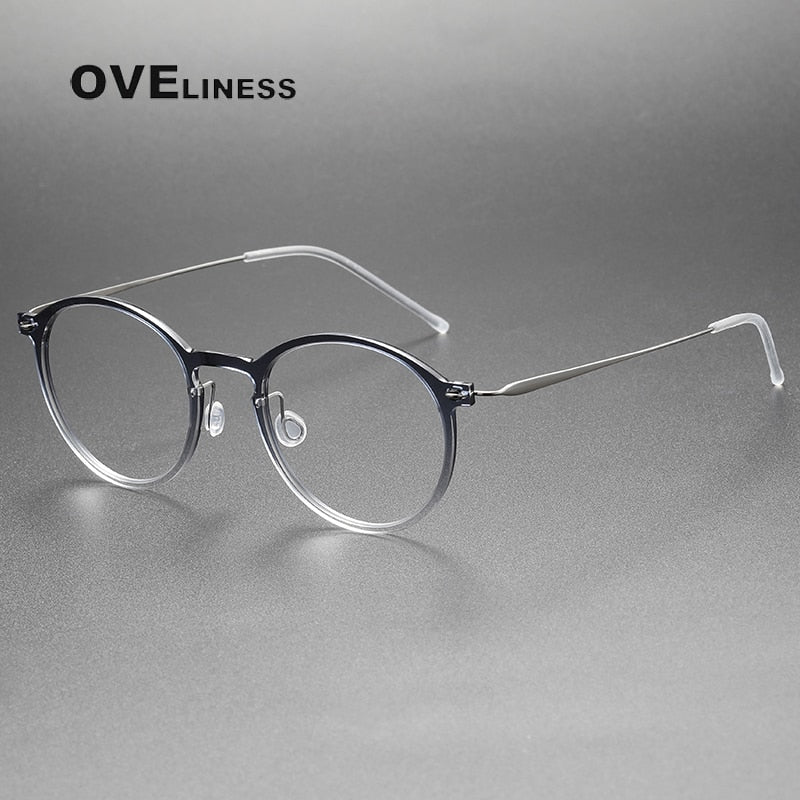 Oveliness Unisex Full Rim Round Square Acetate Titanium Eyeglasses 6541 Full Rim Oveliness gradient grey  