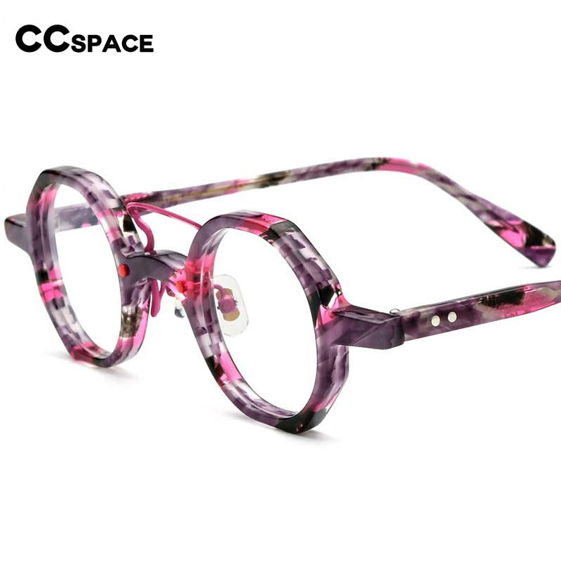CCspace Women's Full Rim Small Polygon Round Double Bridge Acetate Eyeglasses 55059 Full Rim CCspace   