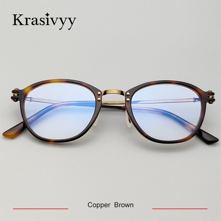 Krasivyy Unisex Full Rim Oval Titanium Acetate Eyeglasses Rlt5881 Full Rim Krasivyy Copper Brown CN 
