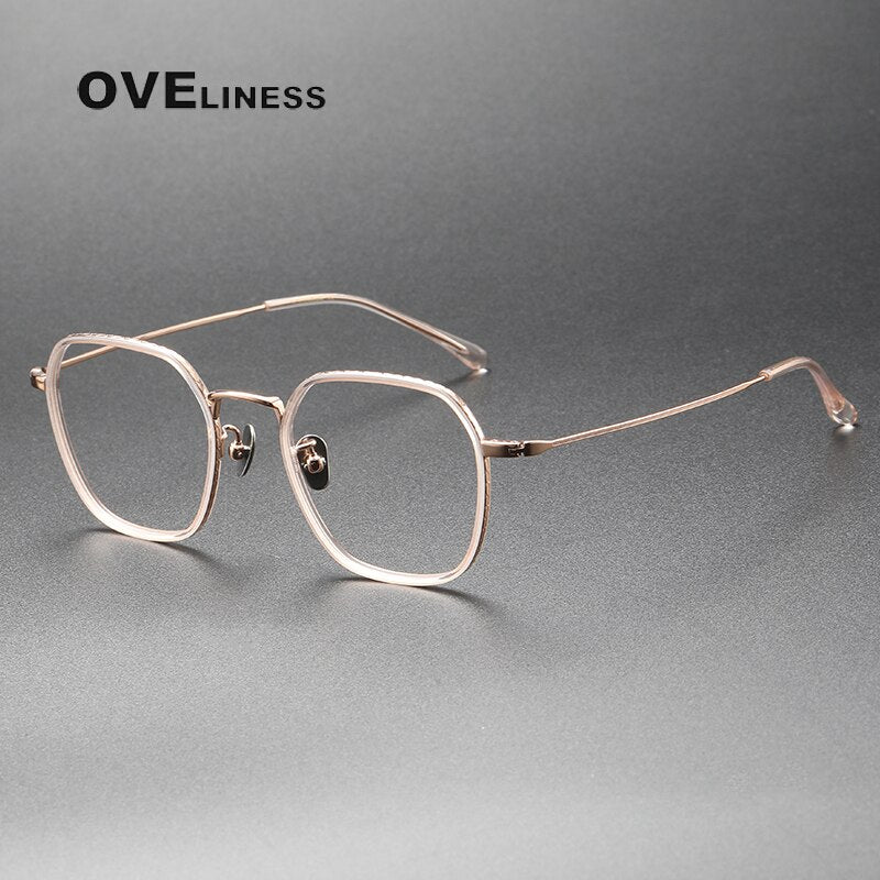 Oveliness Unisex Full Rim Square Acetate Titanium Eyeglasses 8505 Full Rim Oveliness pink rose gold  