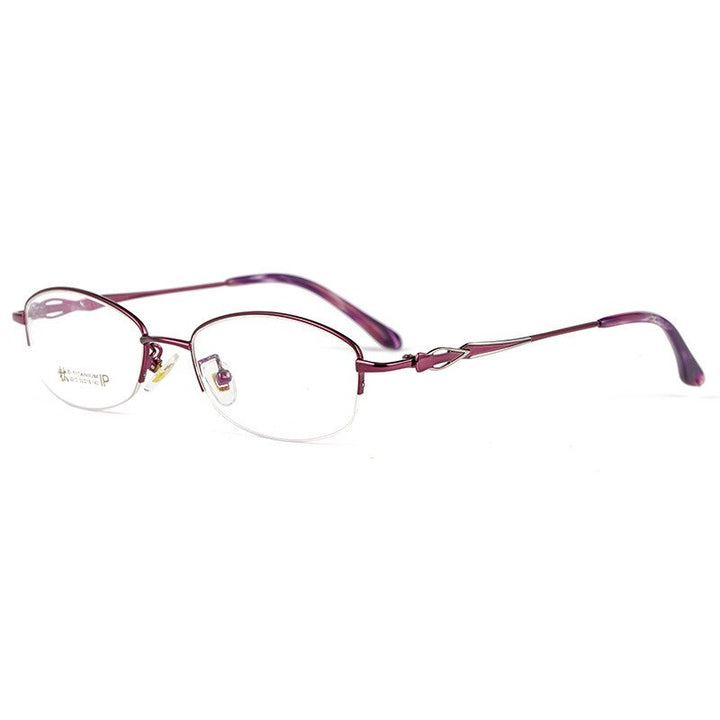 KatKani Women's Semi Rim Rectangular Alloy Frame Eyeglasses 3512x Semi Rim KatKani Eyeglasses Purple  