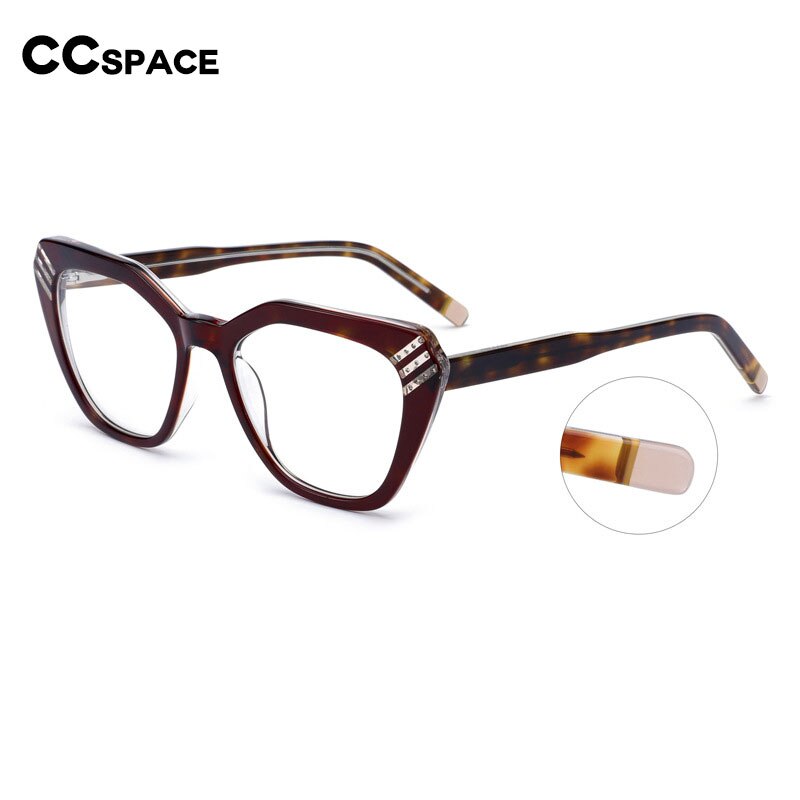 CCspace Women's Full Rim Square Cat Eye Handcrafted Acetate Eyeglasses 55282 Full Rim CCspace   