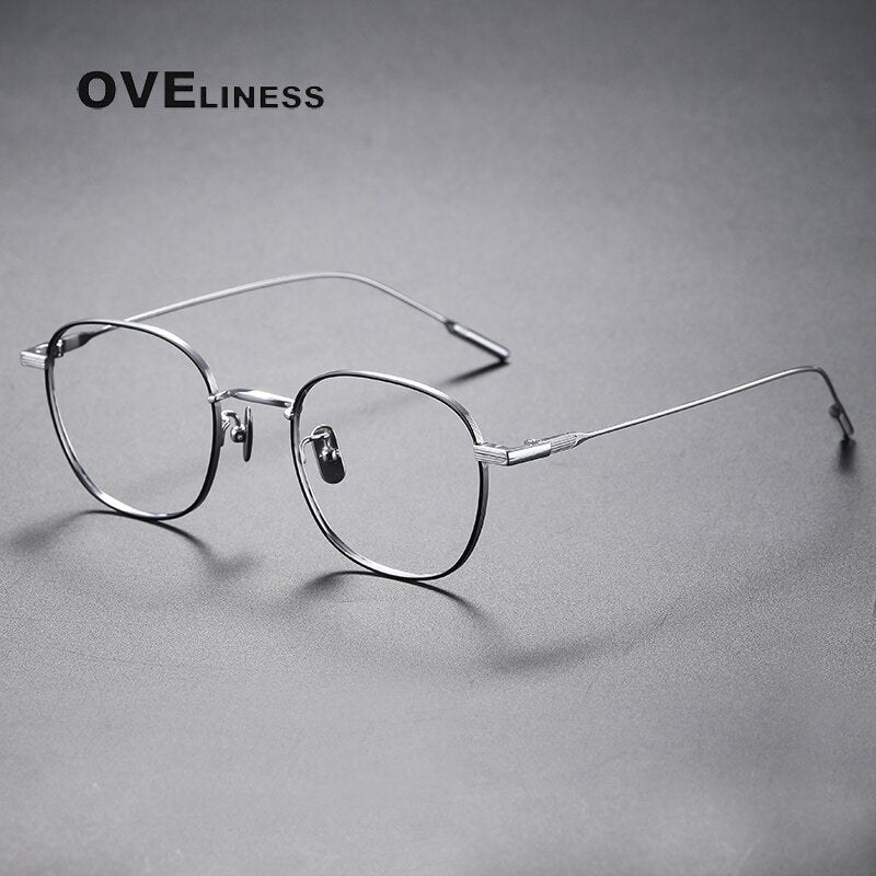 Oveliness Unisex Full Rim Round Square Titanium Eyeglasses 80802 Full Rim Oveliness black silver  