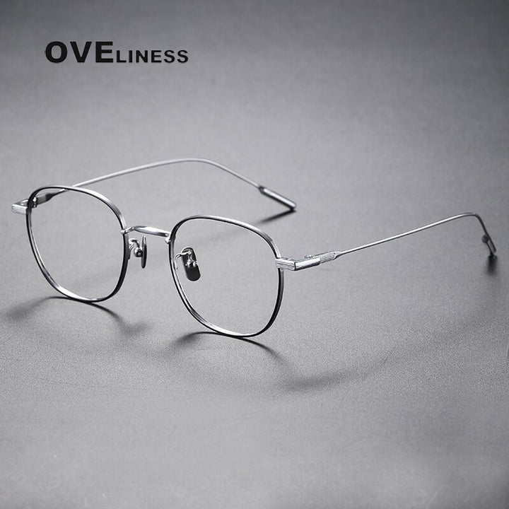 Oveliness Unisex Full Rim Round Square Titanium Eyeglasses 80802 Full Rim Oveliness black silver  