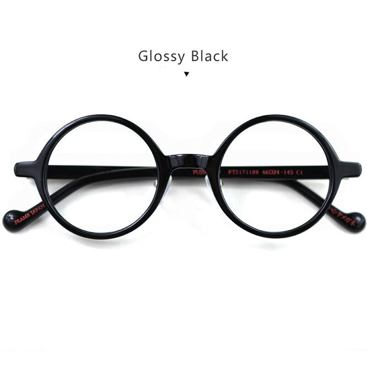 Hdcrafter Unisex Full Rim Round Acetate Eyeglasses Pt2171109 Full Rim Hdcrafter Eyeglasses Glossy Black  