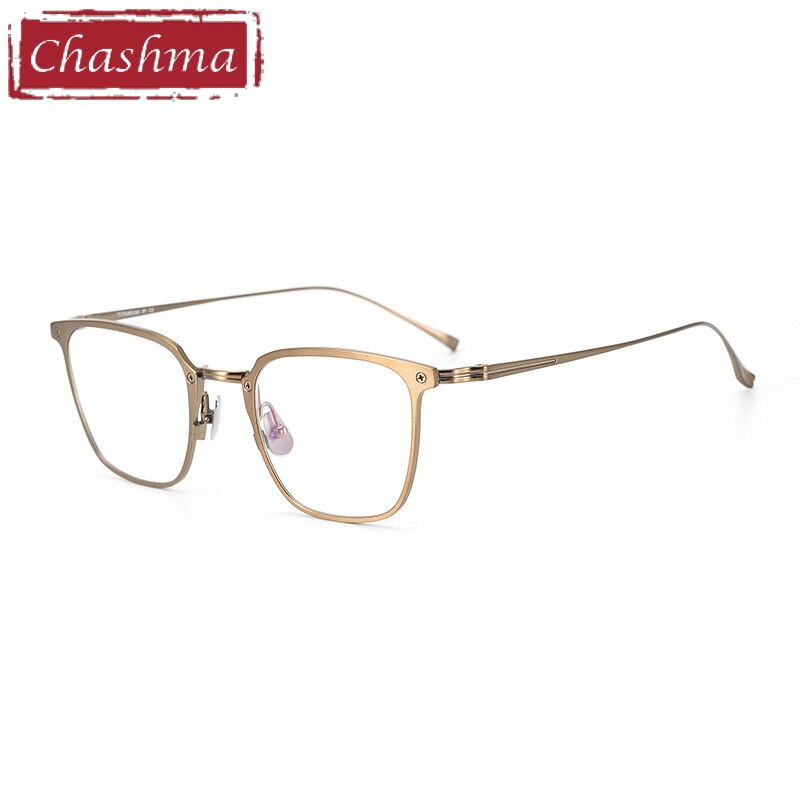 Chashma Ottica Men's Full Rim Round Square Titanium Eyeglasses 097 Full Rim Chashma Ottica Gold  